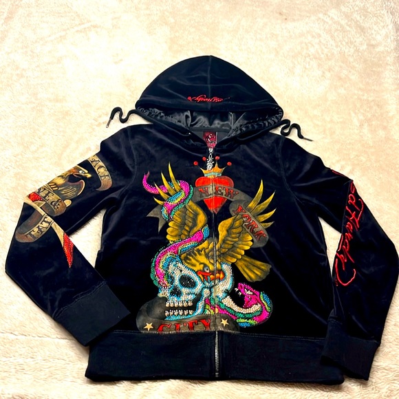 ED HARDY New York City Velour Hoodie *Rare and Vintage - Picture 10 of 16